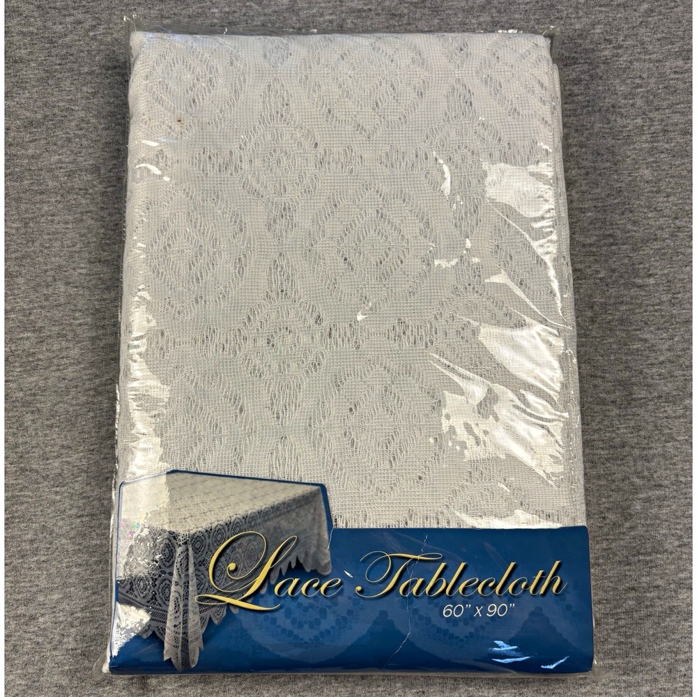 White Floral Lace Rectangular Tablecloth 60 x 90 100% Polyester Machine Wash